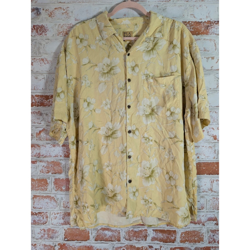 Jos. A. Bank Button Down Shirt Womens XXL Yellow Silk Floral Camp Tropical 1787